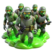 fascinating inspired A group of genetically modified soldiers, their faces obscured by visors, charging through a toxic, alien swamp. Greenish lighting, gritty style png