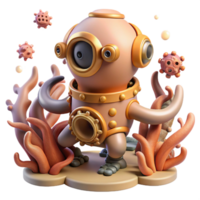 dreamy spectacular A curious steampunk octopus in a diving suit, exploring a coral reef of gears and cogs, underwater lighting, whimsical style sharp png