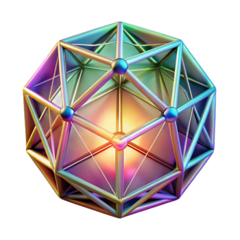 energico immacolato un' ragnatela di interconnesso, cristallino strutture, rifrangente leggero nel un' spettro di colori, illuminato di un' radiante, celeste luce, nel un' geometrico astratto stile originale png