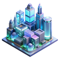 breathtaking distinguished Isometric view of a complex futuristic cityscape, intricate details, bright neon lights, cyberpunk style png