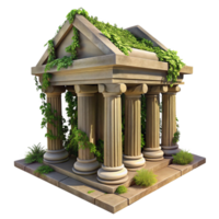 impressive unparalleled A crumbling ancient temple overgrown with vines, dappled sunlight, realistic texture, slightly tilted angle, png