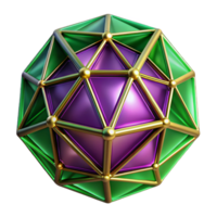 beautiful iconic Geometric fractals in shades of deep violet and emerald green, interconnected by glowing golden lines, with soft ambient lighting png