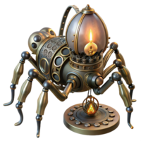 coveted geometric A steampunk automaton shaped like a mechanical spider, crawling across a web of intricate gears, illuminated by a flickering candle. Spooky lighting, gothic style luxury png