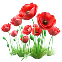 vibrant signature A field of blooming poppies in the wind, vibrant red and green, Impressionist style png