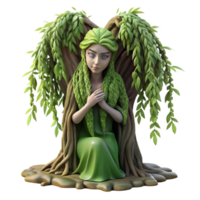 peaceful fascinating A serene dryad emerging from the trunk of an ancient willow tree, draped in moss and vines. Soft, dappled sunlight, pre Raphaelite style ultra HD png
