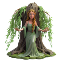stunning notable A serene dryad emerging from the trunk of an ancient willow tree, draped in moss and vines. Soft, dappled sunlight, pre Raphaelite style png