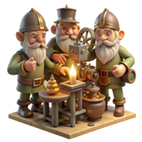 gorgeous harmonious urban A group of gnomes crafting intricate clockwork devices in a dimly lit workshop, warm candlelight, detailed and steampunk style premium png