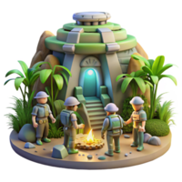 spectacular playful artistic A group of explorers discovering a hidden alien temple on a jungle planet. Pulp sci fi style. Adventure lighting original png