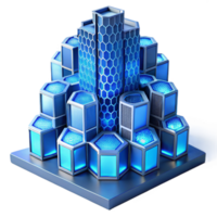 fascinating romantic elegant A futuristic skyscraper made of interconnected hexagonal modules, bathed in cool blue light, cyberpunk style 8K png