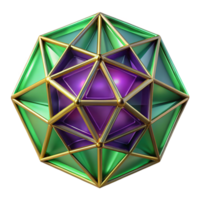 tranquil stunning Geometric fractals in shades of deep violet and emerald green, interconnected by glowing golden lines, with soft ambient lighting flawless png