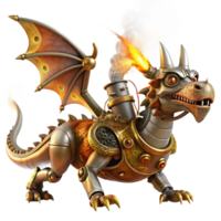 mesmerizing harmonious gothic A steampunk dragon, made of gears, pipes, and brass plates, breathing steam, dramatic, fiery lighting, fantasy art style exclusive png