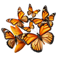 extraordinary victorian A swarm of monarch butterflies migrating across a clear blue sky, their orange and black wings creating a vibrant pattern, in a dynamic, abstract style fine detail png