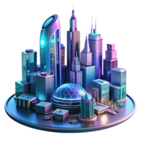 impressive remarkable A futuristic cityscape, with towering skyscrapers and flying vehicles, is reflected in the polished chrome surface of a giant robot. Neon, vibrant lighting. Cyberpunk style png