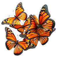 exceptional nordic A swarm of monarch butterflies migrating across a clear blue sky, their orange and black wings creating a vibrant pattern, in a dynamic, abstract style handcrafted png