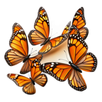 picturesque unparalleled A swarm of monarch butterflies migrating across a clear blue sky, their orange and black wings creating a vibrant pattern, in a dynamic, abstract style png
