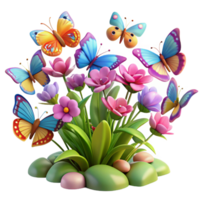 gorgeous traditional A swarm of colorful butterflies fluttering around a flowering bush, garden setting, Impressionist painting style ultra HD png