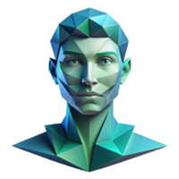 alluring reflective bohemian An abstract portrait composed of fragmented, geometric shapes, in shades of blue and green, with soft, diffused lighting elite png