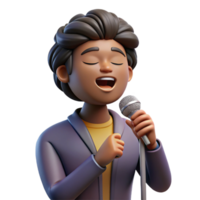 nostalgic striking Portrait of a soulful singer with a microphone, closed eyes, and a passionate expression, lit by a single spotlight, in a concert photography style studio quality png