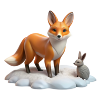 ethereal beautiful A sly fox hunting a rabbit in a snowy field, winter landscape, realistic rendering 4K png