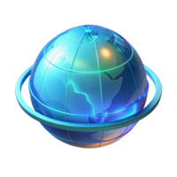 playful radiant A holographic projection of the Earth, rotating slowly, illuminated by a soft, blue light, futuristic data visualization style premium png