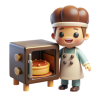 mesmerizing modern A mischievous brownie baking a cake in a tiny oven, warm lighting, cozy and whimsical, children s book illustration style precision png