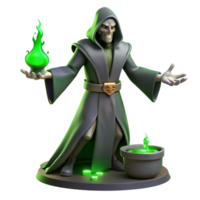 romantic immaculate A sinister warlock performing a ritual in a dark forest, eerie green lighting, dark fantasy style studio quality png