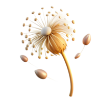 alluring futuristic A single dandelion seedhead with seeds blowing in the wind, golden hour lighting, whimsical style high resolution png