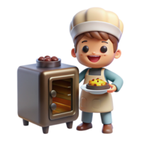 tranquil immaculate A mischievous brownie baking a cake in a tiny oven, warm lighting, cozy and whimsical, children s book illustration style gallery standard png