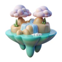 sought after classic A serene, floating island with waterfalls cascading into a cloud sea, soft pastel colors, dreamlike style premium png