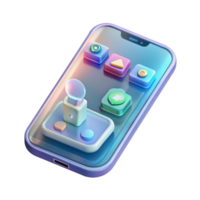 serene contemporary A transparent smartphone displaying a holographic user interface, intricate icons and animations, minimalist style, soft lighting genuine png