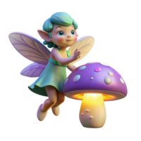 wonderful futuristic A mischievous pixie with iridescent wings hovering over a glowing mushroom, soft moonlight illuminating the scene, whimsical and painterly style ultra HD png