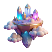 extraordinary geometric A floating island with crystal castles and waterfalls cascading into the clouds, vibrant sunset lighting, dreamlike style flawless png