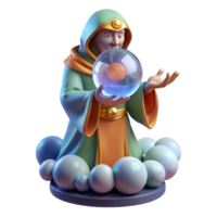 striking remarkable A wise oracle gazing into a crystal ball, swirling mists and ethereal light, surrealist style png