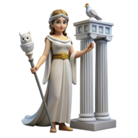 impressive reflective bohemian A wise Athena standing in a temple, holding her owl and spear, serene and contemplative, classical Greek style, artisan png