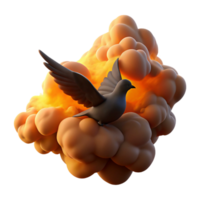 notable bohemian A dense cloud of smoke forming the silhouette of a bird in flight, backlit by a dramatic orange light, silhouette style sharp png