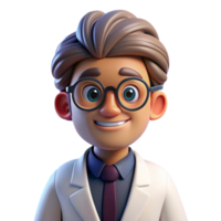 unforgettable baroque Portrait of a curious scientist with glasses, a lab coat, and a thoughtful expression, lit by bright fluorescent lights, in a pop art style luxury png