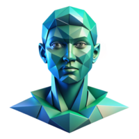 magnificent melancholic avant garde An abstract portrait composed of fragmented, geometric shapes, in shades of blue and green, with soft, diffused lighting high resolution png