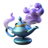 wonderful intense bohemian A djinn emerging from a magic lamp, swirling smoke and ethereal light, Arabian mythology art style professional png