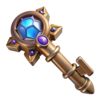 serene exemplary A detailed illustration of a steampunk key, with intricate carvings, glowing crystals, and a complex locking mechanism. Studio lighting with a highly polished finish png