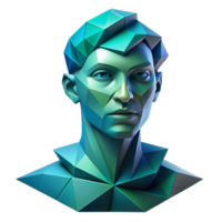 elegant timeless An abstract portrait composed of fragmented, geometric shapes, in shades of blue and green, with soft, diffused lighting png