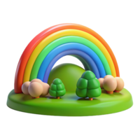 gorgeous distinctive A vibrant rainbow arching over a green valley after a rain shower, vibrant colors, hopeful and uplifting, landscape photography style png