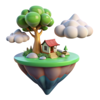exemplary victorian A floating island with a single tree and a small house, peaceful atmosphere, fantasy art, soft lighting, authentic png
