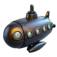 sumptuous futuristic A steampunk submarine, sleek and black, with glowing portholes, submerged in a dark ocean, eerie lighting precision png