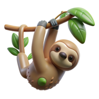beautiful peaceful gothic A sloth hanging upside down from a tree branch, rainforest setting, soft diffused light masterfully captured png
