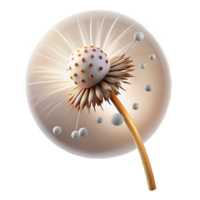 picturesque bold modern A single dandelion seedhead with seeds dispersing in the wind, lit by a dramatic spotlight, surrealist style genuine png
