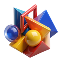 nostalgic dazzling A dynamic composition of overlapping, transparent geometric shapes in vibrant, primary colors, lit by a sharp, directional light. Bauhaus style refined png
