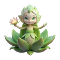 elegant dynamic surreal A serene forest spirit emerging from a blooming flower, soft magical lighting, in a delicate art nouveau style flawless png