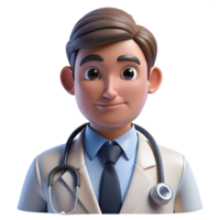 playful striking Portrait of a tired doctor with stethoscope, hospital room lighting, realistic style crisp png