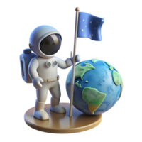 remarkable retro A lone astronaut plants a glowing flag on a desolate, alien planet, the Earth visible as a small blue marble in the distance. Realistic style, dramatic lighting flawless png