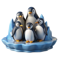 alluring calm retro A group of penguins huddled together on an iceberg, antarctic setting, photorealistic style genuine png